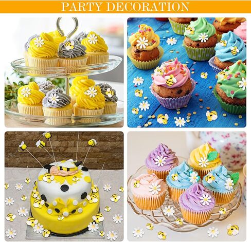 Hicarer 100 Pcs Mini Resin Bee Daisy Flower Decor 3 Sizes Tiny Flatback Embellishment Bees Decorations with Box for Craft DIY Wreath Cake Scrapbooking Home Party Decor in Saudi Arabia