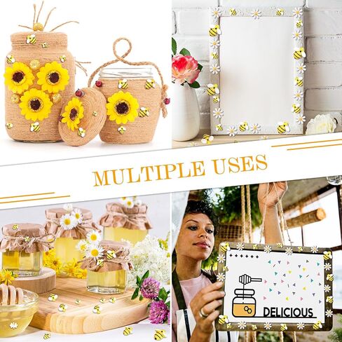 Hicarer 100 Pcs Mini Resin Bee Daisy Flower Decor 3 Sizes Tiny Flatback Embellishment Bees Decorations with Box for Craft DIY Wreath Cake Scrapbooking Home Party Decor in Saudi Arabia