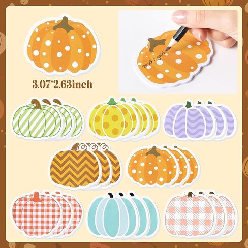 24Pcs Fall Pumpkin Sticky Notes Thanksgiving Colorful Buffalo Plaid Self-Stick Adhesive Memo Pads Autumn Harvest Seasonal Holiday Writing Notepads Gifts School Office Stationery Supplies, 480 Sheets in Kuwait