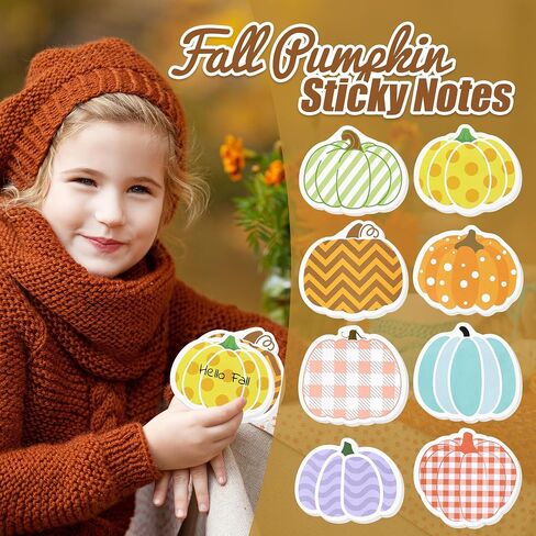 24Pcs Fall Pumpkin Sticky Notes Thanksgiving Colorful Buffalo Plaid Self-Stick Adhesive Memo Pads Autumn Harvest Seasonal Holiday Writing Notepads Gifts School Office Stationery Supplies, 480 Sheets in Kuwait