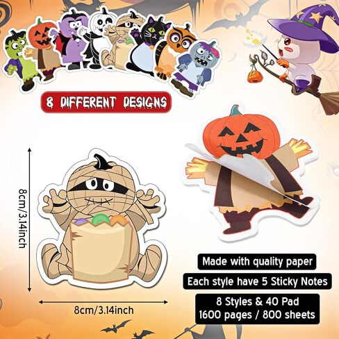 Pajean 800 Sheets Halloween Sticky Notes 40 Pads Spooky Fun Pumpkin Ghost Cat Weird Gerthetic For Office Supplies Kids Gift Party Decoration Favor ، 3.15 × بوصة in Saudi Arabia