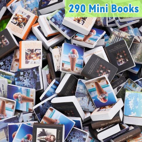 Nihome 300pcs كتب مصغرة للقلق ، وتصميمان للسماكة ، ورغوة صغيرة مع أغلفة مطبوعة واقعية ، و 200 قطعة رقيقة+100 قطعة مصغرة للدمى و DIY ، وديكورات مشهد المكتبة in Saudi Arabia