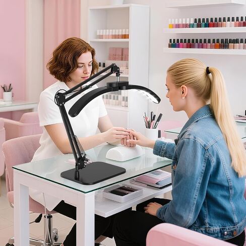 Half Moon Lamp for Nail Desk, 22W LED Lash Light with Adjustable Arm, Desk Clamp & Base, Foldable Nail Tech Lamp for Manicure, Eyelash Extensions, Beauty, Tattoo, Esthetician in Saudi Arabia