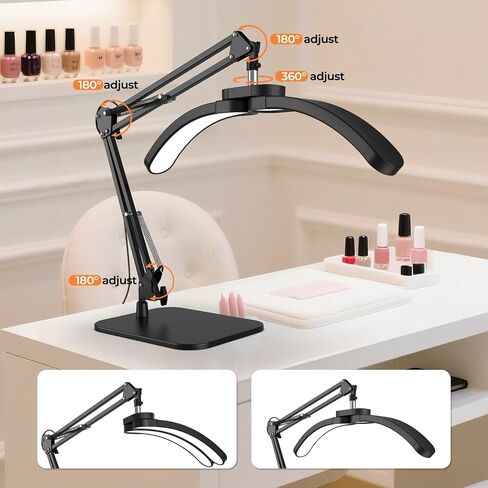 Half Moon Lamp for Nail Desk, 22W LED Lash Light with Adjustable Arm, Desk Clamp & Base, Foldable Nail Tech Lamp for Manicure, Eyelash Extensions, Beauty, Tattoo, Esthetician in Saudi Arabia