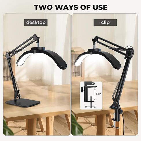 Half Moon Lamp for Nail Desk, 22W LED Lash Light with Adjustable Arm, Desk Clamp & Base, Foldable Nail Tech Lamp for Manicure, Eyelash Extensions, Beauty, Tattoo, Esthetician in Saudi Arabia