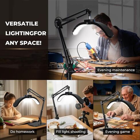 Half Moon Lamp for Nail Desk, 22W LED Lash Light with Adjustable Arm, Desk Clamp & Base, Foldable Nail Tech Lamp for Manicure, Eyelash Extensions, Beauty, Tattoo, Esthetician in Saudi Arabia