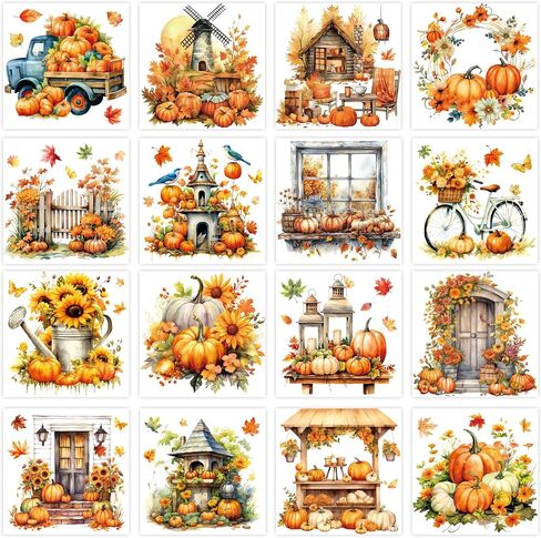 Whaline 16 Sheets Fall Rub on Transfer for Crafts Pumpkin Leaves Rub on Transfer Stickers Farmhouse Furniture Decals for Autumn Harvest Thanksgiving Party DIY Crafts, 5.5 x 5.5 Inch in Saudi Arabia