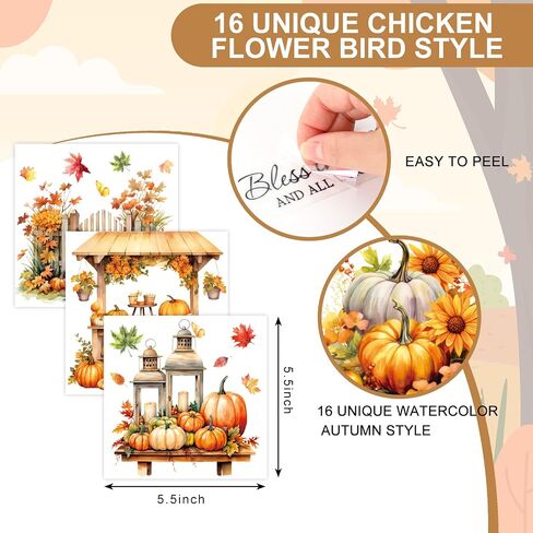 Whaline 16 Sheets Fall Rub on Transfer for Crafts Pumpkin Leaves Rub on Transfer Stickers Farmhouse Furniture Decals for Autumn Harvest Thanksgiving Party DIY Crafts, 5.5 x 5.5 Inch in Saudi Arabia