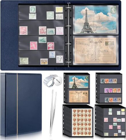 Lewtemi Collecting Collecting Collection Collection Book Collection Collection Collection 20 Pages Binder Tweezer و Loop Magnifier جمع لوازم الجمع (الأزرق ، 1/2/3/4 صفوف) in Kuwait