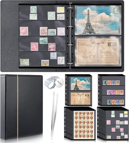Lewtemi Collecting Collecting Collection Collection Book Collection Collection Collection 20 Pages Binder Tweezer و Loop Magnifier جمع لوازم الجمع (الأزرق ، 1/2/3/4 صفوف) in Kuwait