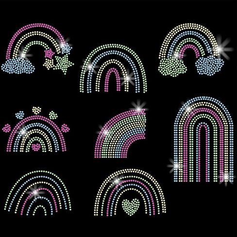 Superdant 8pcs قوس قزح الكريستال الحديد الحديد على النقل نقل DIY النقل ملصق قوس قزح بريق زخرفة النمط رينستون لوسائد القمصان 29.7x21cm in Kuwait