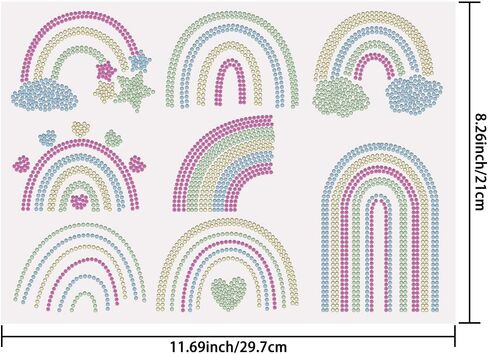 Superdant 8pcs قوس قزح الكريستال الحديد الحديد على النقل نقل DIY النقل ملصق قوس قزح بريق زخرفة النمط رينستون لوسائد القمصان 29.7x21cm in Kuwait