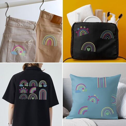 Superdant 8pcs قوس قزح الكريستال الحديد الحديد على النقل نقل DIY النقل ملصق قوس قزح بريق زخرفة النمط رينستون لوسائد القمصان 29.7x21cm in Kuwait