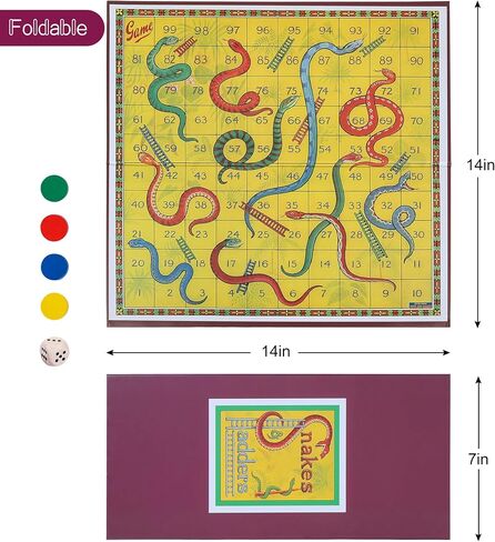 مجموعة لعبة اللوحة Ludo قابلة للطي | لعبة لوحة الأسرة الصديقة للسفر المحمولة | يتضمن 16 رمزًا للألوان ، 2 الزهر | متعة داخلية/خارجية للأطفال والكبار | لعبة الألعاب التقليدية in Kuwait