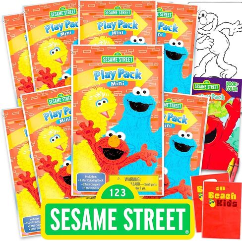 8 Pc Sesame Street Mini Party Favors Set - Bundle 8 Play Packs with Mini Coloring Books, Stickers, and Goodie Bags | Sesame Street Birthday Party Supplies Decorations in Saudi Arabia