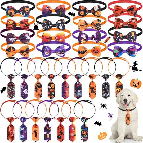 Frienda 32 Pcs Halloween Dog Bow Ties for Dogs Halloween Dog Collars Adjustable Dog Bow Ties Neckties Pumpkin Ghost Pet Bowtie Collar Accessories for Halloween Dog Pet Costume Decoration in Saudi Arabia