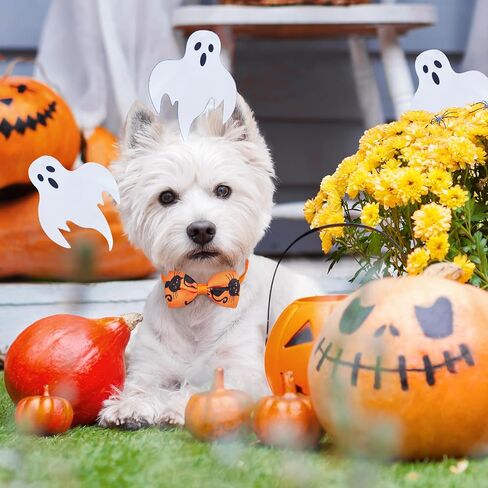 Frienda 32 Pcs Halloween Dog Bow Ties for Dogs Halloween Dog Collars Adjustable Dog Bow Ties Neckties Pumpkin Ghost Pet Bowtie Collar Accessories for Halloween Dog Pet Costume Decoration in Saudi Arabia