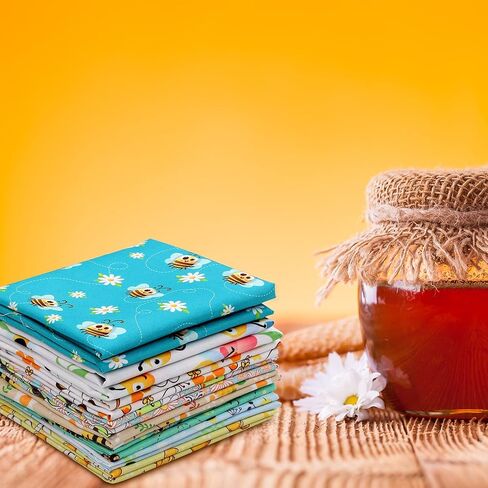 8 قطع النحل النسي النسيان عسل النحل النسيج أرباع الدهون السمة خياطة اللحف حزم حرفية مطبوعة لحرف خياطة DIY (20 × 20 بوصة) in Saudi Arabia