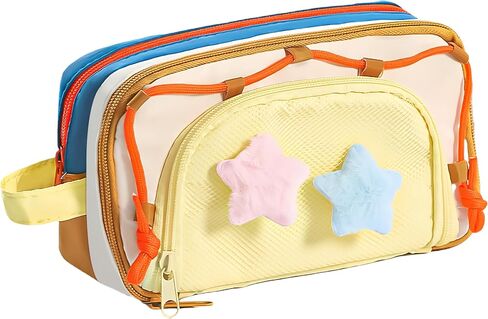Portable Multi-Layer Kawaii Pencil Case Organizer - Large Capacity Color Block Design Pen Pouch Supplies - Cute Functional Bag (Pink) in Saudi Arabia