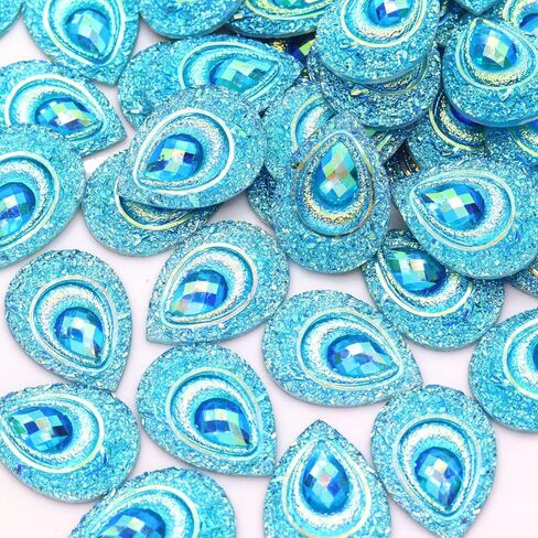 50 pcs راتنج ملون إسقاط طاووس العين راينستون ، ملم ماء إسقاط راتنجات الظهير ، للأكياس ، واللباس ، والأحذية ، والحرف المزخرفة الزفاف ديي (أخضر فاتح) in Kuwait