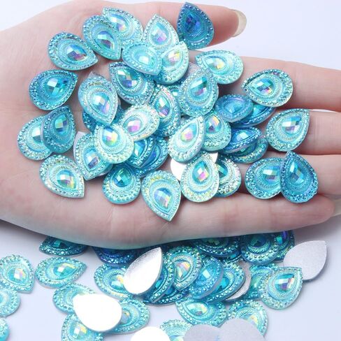 50 pcs راتنج ملون إسقاط طاووس العين راينستون ، ملم ماء إسقاط راتنجات الظهير ، للأكياس ، واللباس ، والأحذية ، والحرف المزخرفة الزفاف ديي (أخضر فاتح) in Kuwait