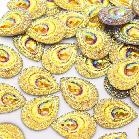 50 pcs راتنج ملون إسقاط طاووس العين راينستون ، ملم ماء إسقاط راتنجات الظهير ، للأكياس ، واللباس ، والأحذية ، والحرف المزخرفة الزفاف ديي (أخضر فاتح) in Kuwait