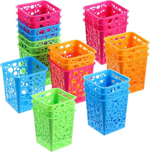 24 Pack Pency Holder Pen Coups for Classroom ، منظم تخزين مكتب سطح المكتب الملون ، 4 ألوان جوفاء مربع قلم قلم رصاص سلة حامل لتنظيم المدرسة in Kuwait