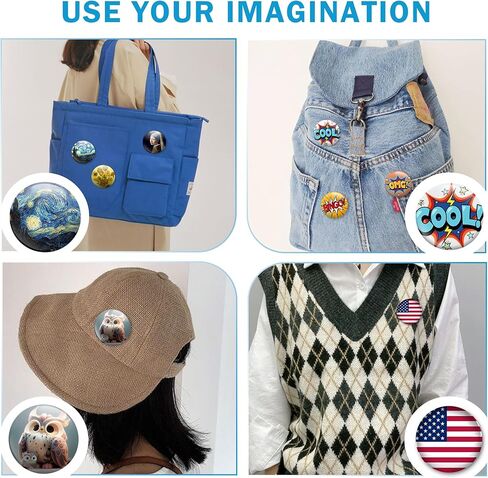 150 PCS Button Maker Supplies 58 مم/2.28 بوصة لوازم الأزرار ، و 50pcs غطاء معدني مقاوم للصدأ والغطاء الخلفي للدسم الهولندي والأفلام الصافية لآلة شارة دبوس DIY in Kuwait