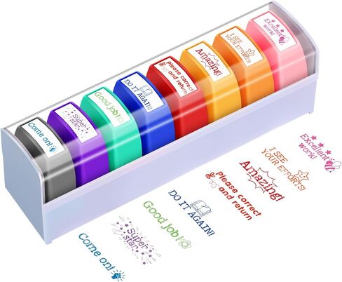 Crtiin 8 Pcs Teacher Stamps for Grading Classroom Parent Signature Teacher Self-Inking Stamp Set for Homework Supplies Motivational Encouraging and Colorful Set in Saudi Arabia