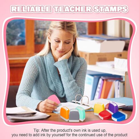 Crtiin 8 Pcs Teacher Stamps for Grading Classroom Parent Signature Teacher Self-Inking Stamp Set for Homework Supplies Motivational Encouraging and Colorful Set in Saudi Arabia