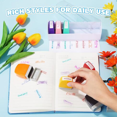 Crtiin 8 Pcs Teacher Stamps for Grading Classroom Parent Signature Teacher Self-Inking Stamp Set for Homework Supplies Motivational Encouraging and Colorful Set in Saudi Arabia