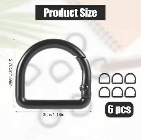 6pcs D Ring Spring Key Hooks, Metal Keychain Clip Locking D Ring Carabiner Clip Spring Snap Hook Fasteners Keyring Buckle Clamps for Belt Backpack Handbag Purse Strap, Black in Saudi Arabia