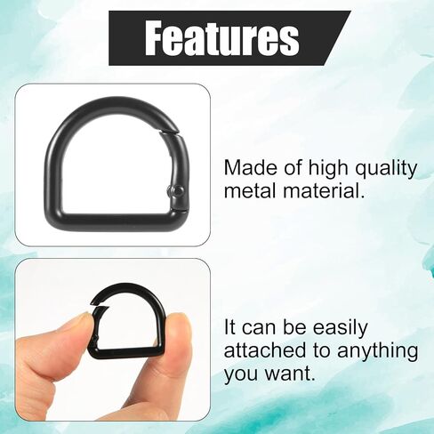 6pcs D Ring Spring Key Hooks, Metal Keychain Clip Locking D Ring Carabiner Clip Spring Snap Hook Fasteners Keyring Buckle Clamps for Belt Backpack Handbag Purse Strap, Black in Saudi Arabia