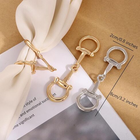 2 PCS Horsebbit Silk Silk Buckle ، مشبك خيول بسيط وأنيق ، حلقة وشاح للنساء (الذهب ، الفضة) in Kuwait