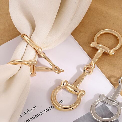 2 PCS Horsebbit Silk Silk Buckle ، مشبك خيول بسيط وأنيق ، حلقة وشاح للنساء (الذهب ، الفضة) in Kuwait