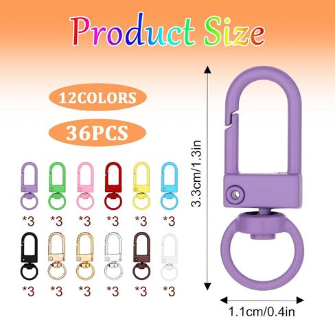 36pcs مشابك ملونة من مخلب جراد البحر ، حزام حبل دوارة مع حلقات مفاتيح ملحقات DIY لسنانير للموصلات مفاتيح للأكياس صنع المجوهرات ، الحرفية 12 ألوان in Saudi Arabia