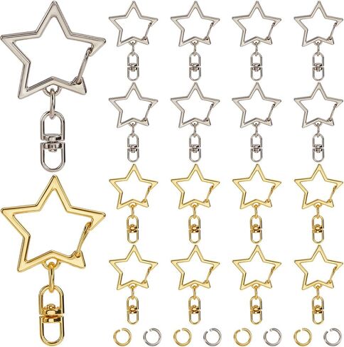 1 Box 40Pcs 2 Colors Star Clasp Star Shaped Keychain Clip Bulk Alloy Gold Silver Hollow Metal Buckle Spring Hooks Snap Swivel Clips for Key Rings Lanyard Purse Bag DIY Crafts Accessories in Saudi Arabia