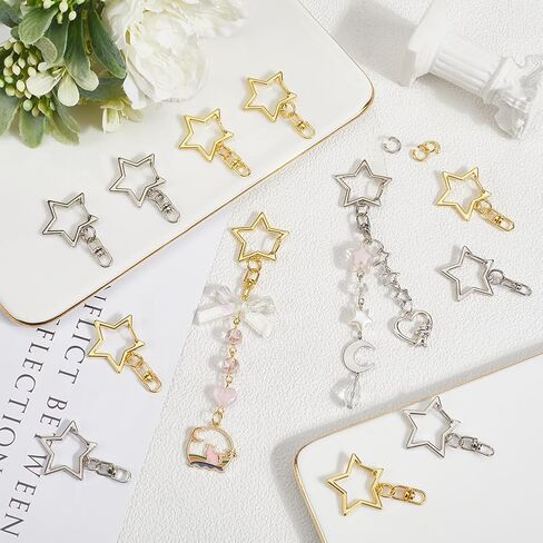 1 Box 40Pcs 2 Colors Star Clasp Star Shaped Keychain Clip Bulk Alloy Gold Silver Hollow Metal Buckle Spring Hooks Snap Swivel Clips for Key Rings Lanyard Purse Bag DIY Crafts Accessories in Saudi Arabia