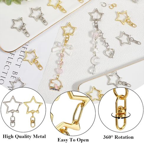 1 Box 40Pcs 2 Colors Star Clasp Star Shaped Keychain Clip Bulk Alloy Gold Silver Hollow Metal Buckle Spring Hooks Snap Swivel Clips for Key Rings Lanyard Purse Bag DIY Crafts Accessories in Saudi Arabia