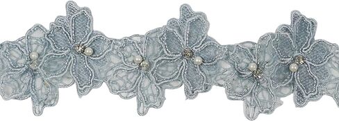 3D Pearl Beads زهرة الدانتيل ، 2 ياردة أورجانزا زهرة زين مطرزة تقليم لخياطة الحرف اليدوية فستان الزفاف ديكور المنزل ديكور (رمادي الأزرق) in Kuwait