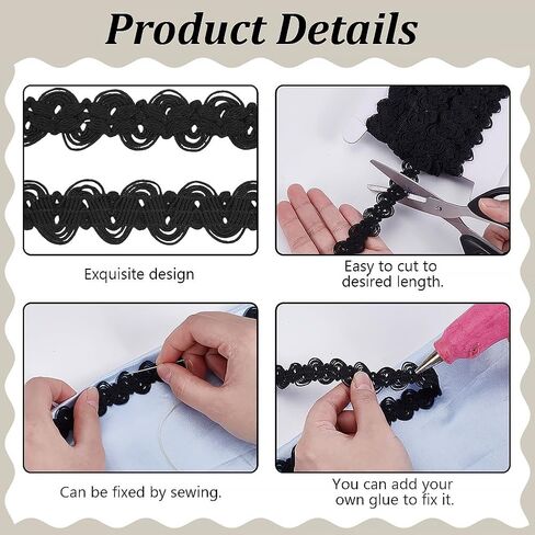 Fingerinspire 10 ياردة/9.14m كلاسيكي أسود قطن أسود شريط الدانتيل المليء بخياطة هدية التغليف ديكور الزفاف المنزل in Saudi Arabia