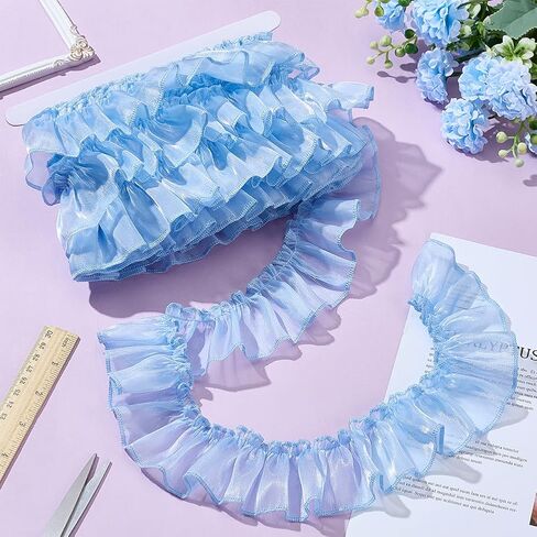 FreeBloss 6.6 ياردة organza الدانتيل الدانتيل تقليم الدانتيل الدانتيل الشريط 2 "عريض مطوي الخياطة الأقمشة الأقمشة لحرف ديي ، الخياطة ، ديكور المنزل ، الأزرق in Saudi Arabia