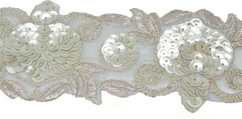 Craft Love Net Net Floral Sequence Lace Border Golden 9.2 ياردة/8.5 متر لبلوزة ساري DuPatta Lehenga تصميم الخياطة وما إلى ذلك (عرض 7 سم) (التصميم 3) in Kuwait