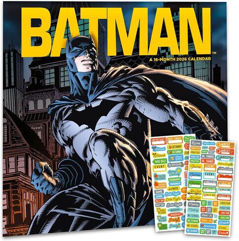 Batman Calendar 2026 - Deluxe 2026 DC Comics Bruce Wayne Wall Bunddle مع أكثر من 100 ملصق تذكير (هدايا مدينة Gotham ، اللوازم المكتبية) in Saudi Arabia