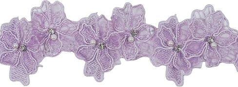 3D Pearl Beads زهرة الدانتيل ، 2 ياردة أورجانزا زهرة زين مطرزة تقليم لخياطة الحرف اليدوية فستان الزفاف ديكور المنزل ديكور (رمادي الأزرق) in Kuwait