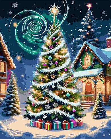 Gougoufafa Christmas Tree Paint بواسطة أرقام أرقام للبالغين- طلاء شجرة عيد الميلاد بواسطة أرقام أرقام للمبتدئين ، الطلاء البالغ من أدوات الأرقام على الحرف Canvas Arts للبالغين (16 × 20 بوصة) in Saudi Arabia