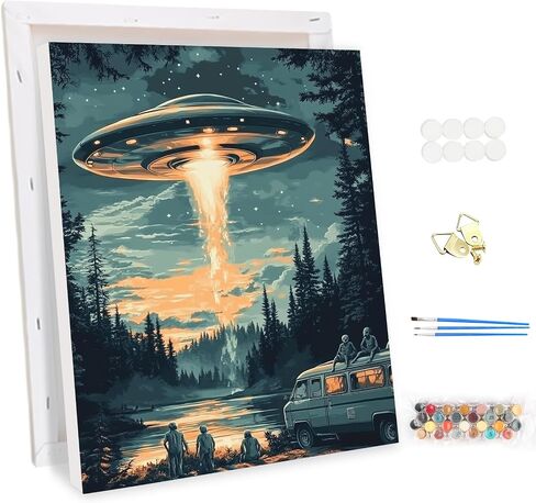 الطلاء المؤطر بـ eobromd بأرقام أرقام للبالغين في الحافلة في الغابات ، طلاء الاكريليك UFO DIY على الرقم على قماش ممتد ، وأطقم الطلاء البالغة الطلاء بالزيت بأرقام للديكور المنزلي 12x16inch in Saudi Arabia