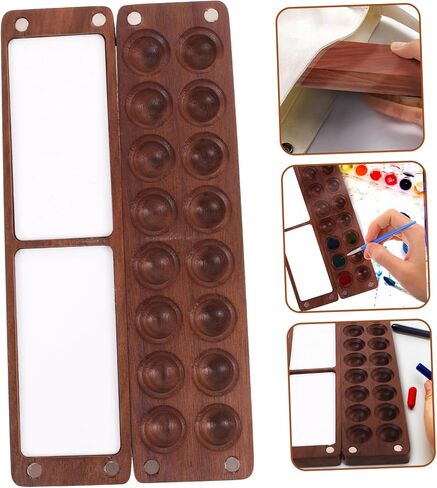 COHEALI Mini Black Walnut Wooden Watercolor Palette Box Lid Portable Paint Storage Case for Artists Students and Artisans for Travel and Outdoor Painting in Saudi Arabia