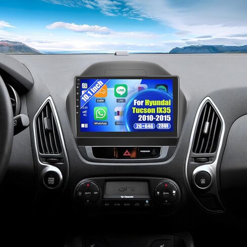 SIXWIN Android 13 Car Stereo for Hyundai Tucson IX35 2010-2015 Radio 10.1 inch Touch Screen Wireless CarPlay Android Auto Mirror Link 2G+32G Bluetooth FM 26UI WiFi EQ GPS Navigation Backup Camera MIC in Kuwait