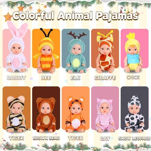10 Pcs 4 Inch Mini Baby Dolls Playset with Handmade Animal Clothes - Reborn Baby Dolls Realistic Open Eye Design Role Play Toys for Girls Boys, Christmas Easter Gift in Saudi Arabia